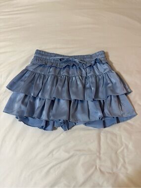 Tiered Ruffle Satin Skort- Light Blue